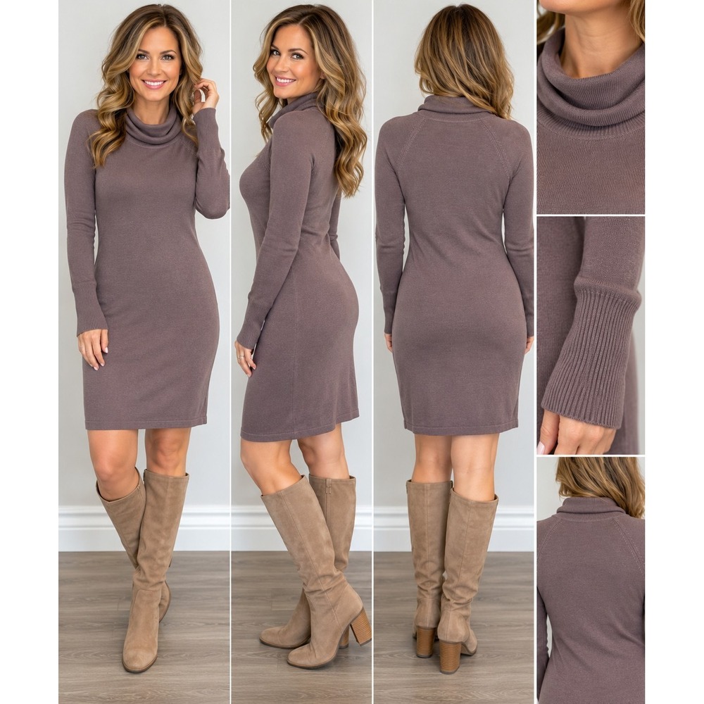 Topin Womens M NWT Dusty Mauve Sweater Dress Cowl Neck Cashmere Blend Long Sleev